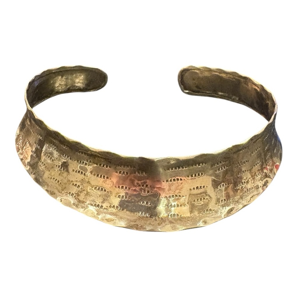 Light Brass Hammered Metal Choker Collar Necklace Minimalist J23